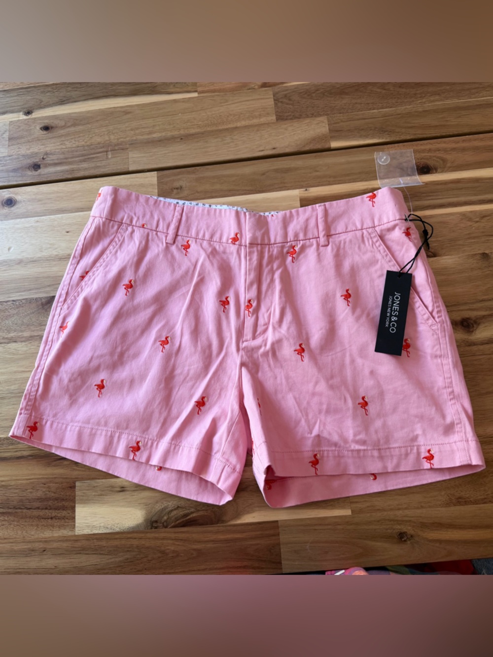 Jones New York Pink Shorts with Red Flamingo Embroidery